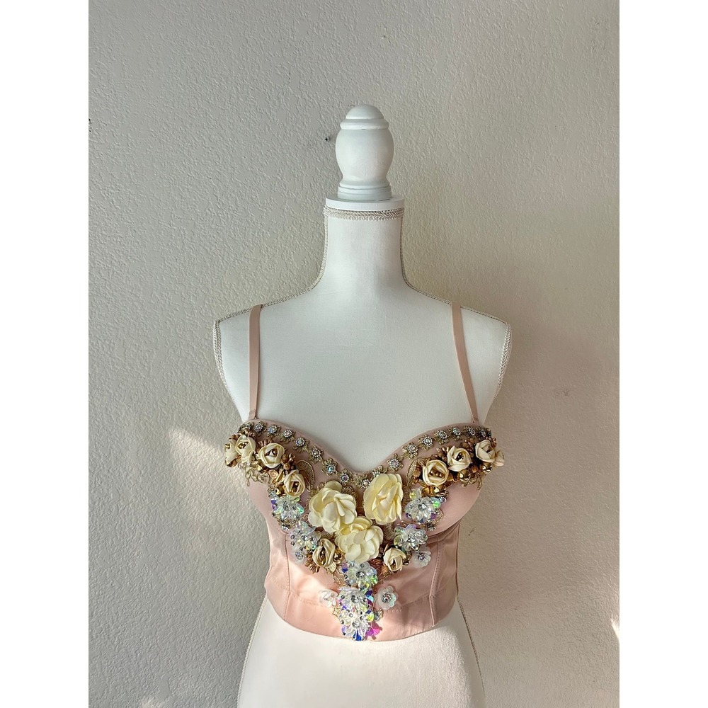 Monte Carlo Garden Bustier Embellished Blush Satin Corset Top S - Picture 5 of 8